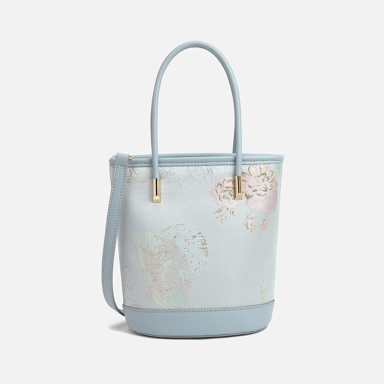 

Chinese Style Elegant Pastel-blue Handbag Jacquard Oriental-inspired Embroidery Spacious Versatile Bucket-style For Party Daily