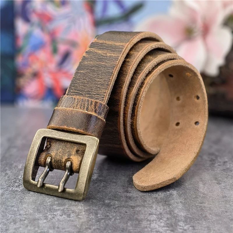 Ceinture de Luxe en Cuir group pour Homme, Accessoire de Haute Qualité, Rétro, en Laiton Massif, à Double Broche, 38mm, MBT0015