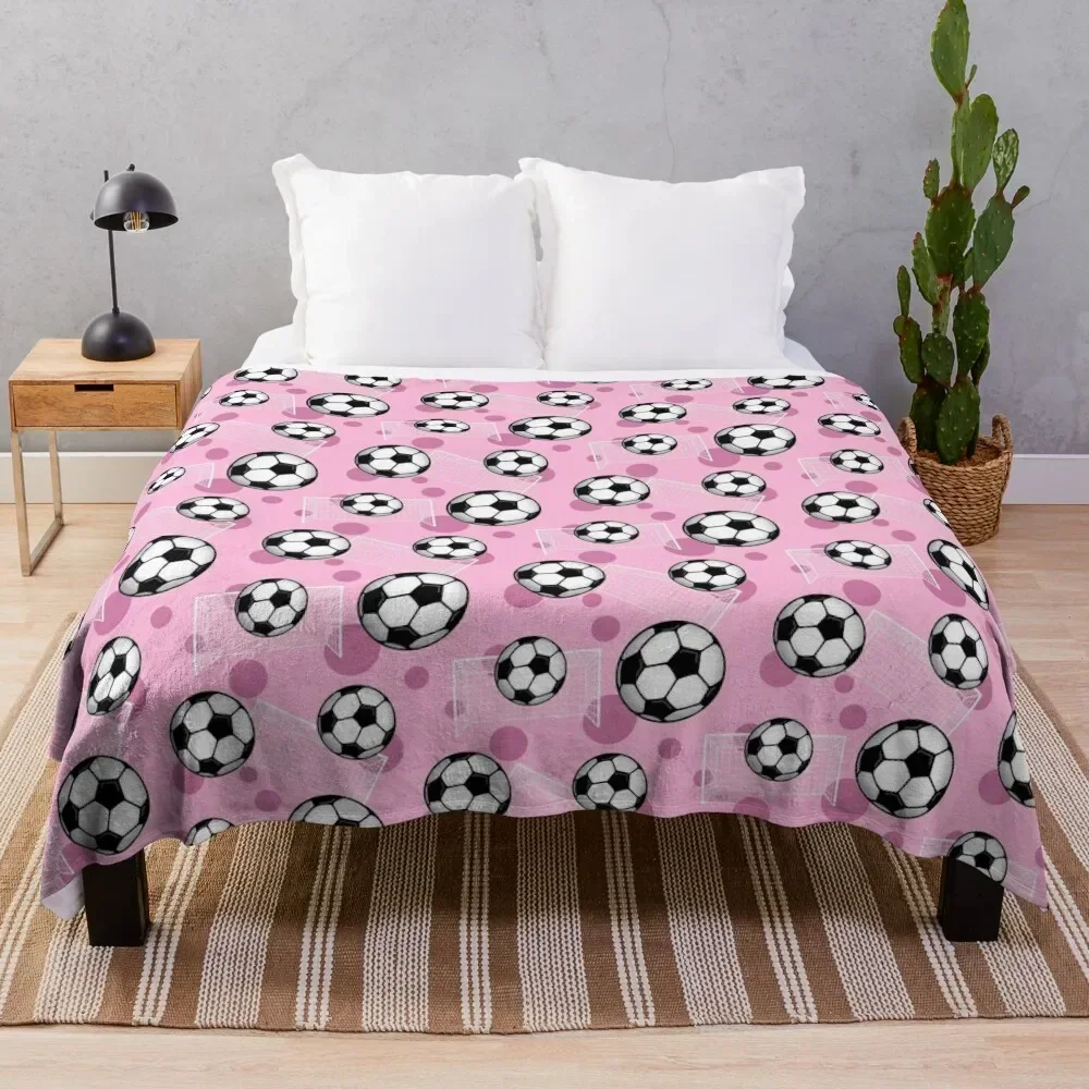 Soccer Ball and Goal Pink Pattern - Pink Soccer Throw Blanket for winter Plush Blankets