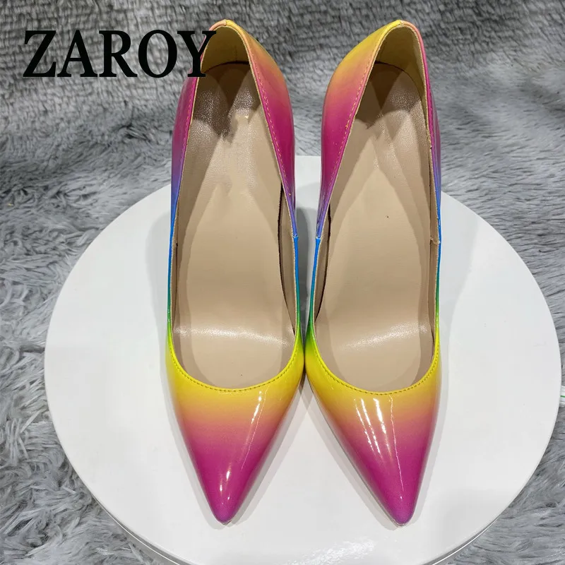 【Outlet Clearance】Colorful Patent Leather Women's Pointed Toe Sexy Ladies Banquet Slip-On Studded Heels  12cm Party Shoes