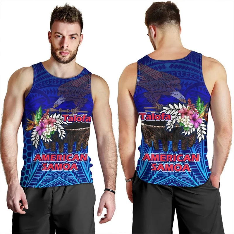 Fashion Cool 3D Printed Polynesian Samoa Flag Tank Top Men Samoa National Emblem Graphic Tank Tops Gym Clothing Men Clothing Top