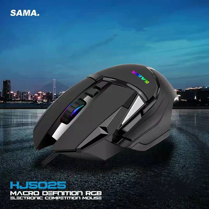 SAMA HJ5025 USB con cable 800-8000 DPI All Key Macro Defnition RGB Mouse / Electronic Competition Gaming Mouse/ LED Breath Light