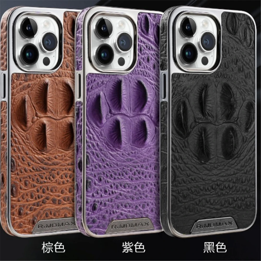 Luxury Business Crocodile Claw Genuine Leather Phone Case For iPhone 16 Pro Max 14 13 12 15 Pro Max 16 Plus Shockproof Cover