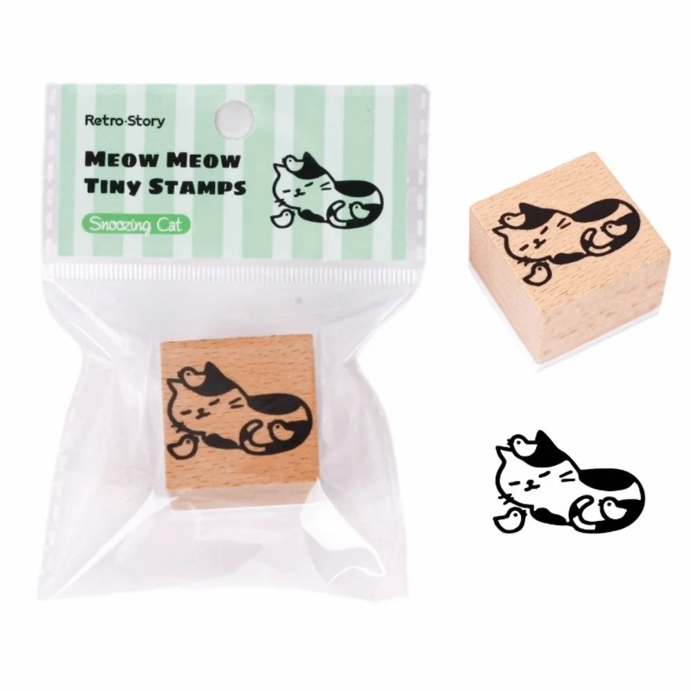 

New Vintage Style Wooden Stamp Cartoon Cat Rubber Base Seal Art Crafts DIY Journaling Seal Stamping Card Making