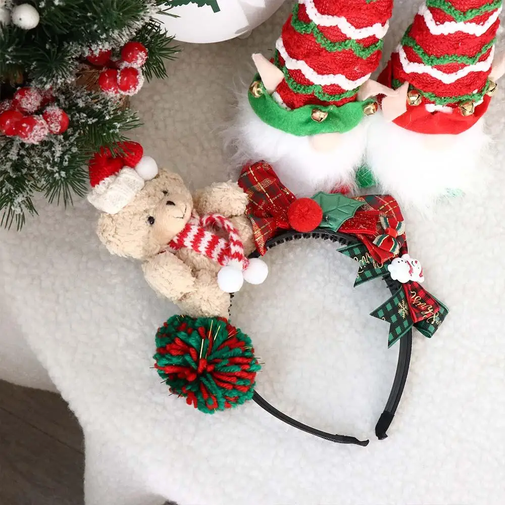 

Christmas Decoration Christmas Headband Elk Hair Hoop Santa Antlers Headband Party Dress Up Red Bowknot Bow Hair Band Female