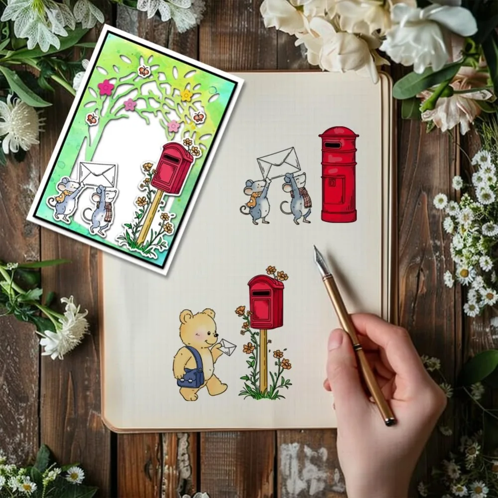 Cartoon Animals Clear Stamps Hedgehog Mailbox Bear Mouse Dog Silicone Clear Stamp Seals Transparent Stamps for DIY Scrapbooking