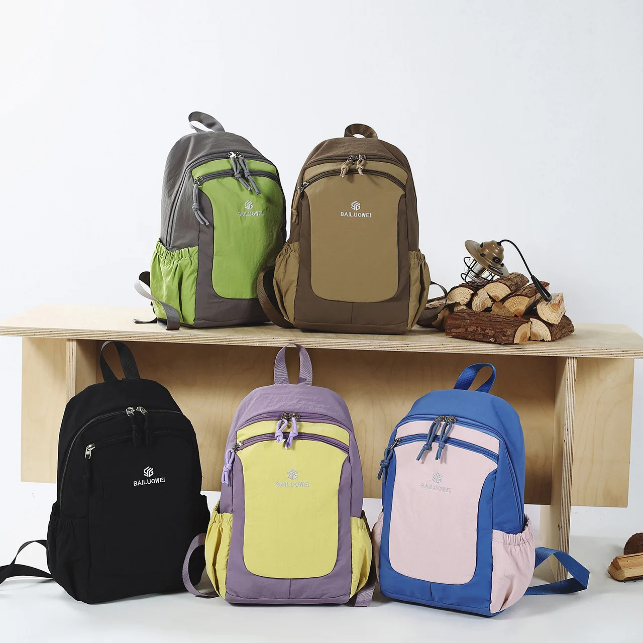 

Nylon lightweight and simple dual-shoulder backpack, portable student bag, color-matched waterproof hiking bag