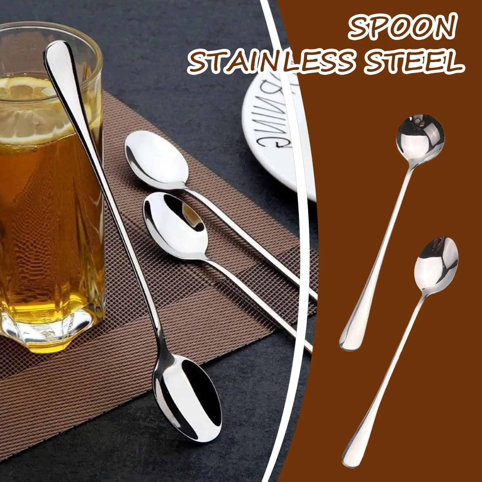 Stainless Steel Coffee Spoon, Creative Long Handle Cream Scoop, Snack Tableware Spoons, Teaspoon, Tool Dessert, Kitchen Ice Y4Z8