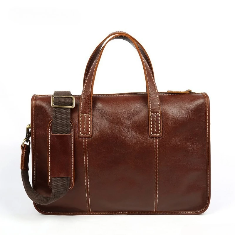 Men's Elegant Genuine Leather Briefcase Padded Laptop Compartment Business Office Professional Commute
