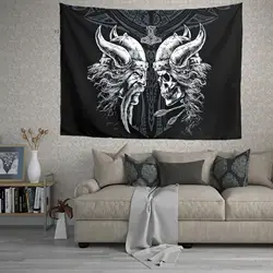 Viking Helmet Skull Tapestry Hammer Odin Mythology Print Wall Hanging Nordic Home Bedroom Living Room Decor