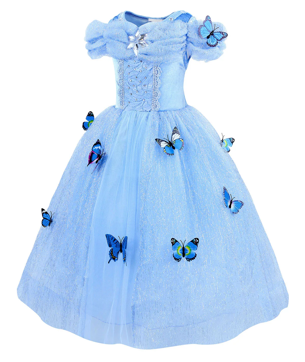 Cinderella Cosplay Costume Kids LED Light Dress Up Clothes for Girls Sequins Princess Dress Crown Glove Birthday Party Ball Gown