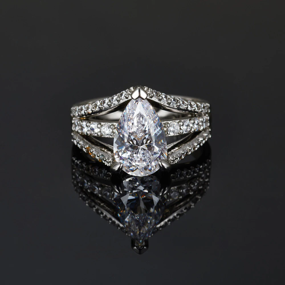 Water Drop 4 Carat D Color Moissanite Rings for Women Men Stunning Finger Ring Fine Jewelry