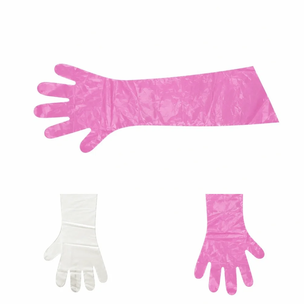100pcs Thickened Disposable PE Gloves PE Angled Opening Veterinary Dressing Gloves 90cm Length Disposable Plastic Gloves