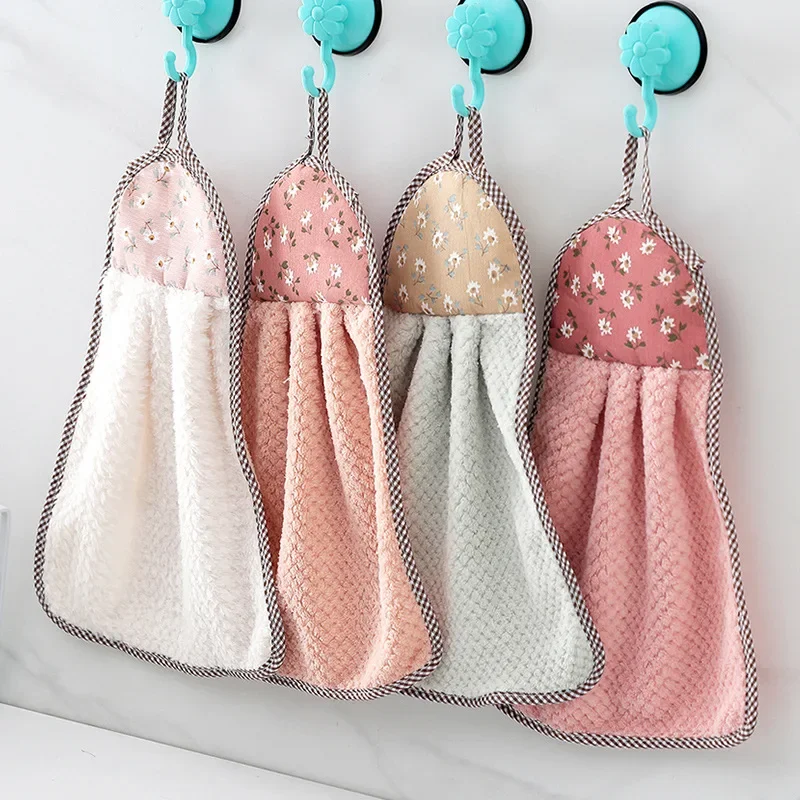 Kitchen Cleaning Towel Hanging Hand Towels Absorbent 1Pcs Dishcloths Lint-Free Cloth Coral Velvet Soft