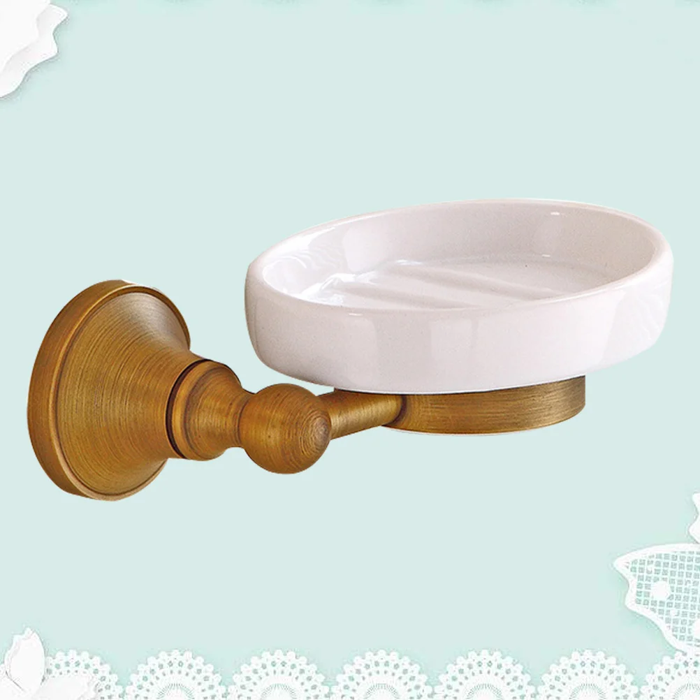 حامل صابون سيراميك فاخر مع لمسة نهائية نحاسية مثبتة على الحائط، ملحقات الحمام، صينية مقاومة للتنقيط، تصميم سهل التركيب #1