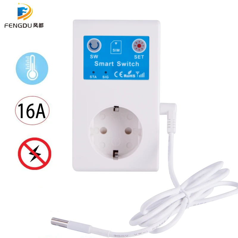 GSM Socket 220V 16A SMS Smart Power Socket Temperature Sensor Controller Intelligent Relay Switch Home Automation Remote Control