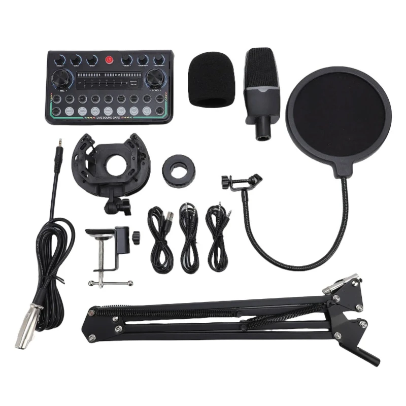 Microphone Bundle Set Condensewith Live Sound Card for PC Smartphone Studio Recording Broadcasting