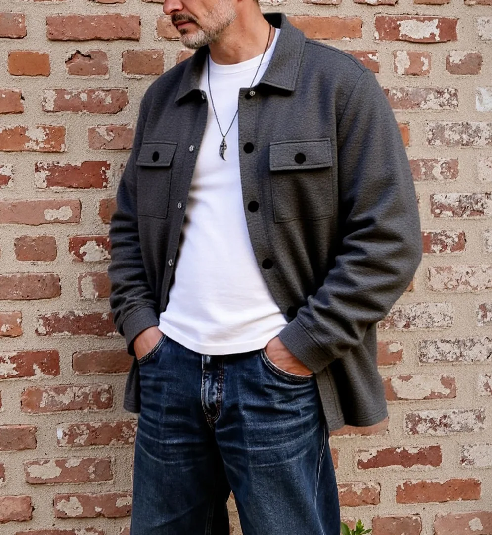 

Men's autumn and winter sweater American retro fleece navy jacket single-breasted lapel casual winter coat