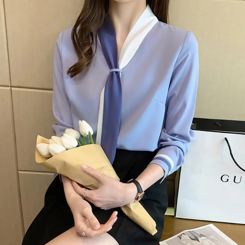 Patchwork Elegant Blouses Women S-3XL Slim All-match Social Business Chiffon Popular Cozyy Simple Stylish Spring Soft Office New