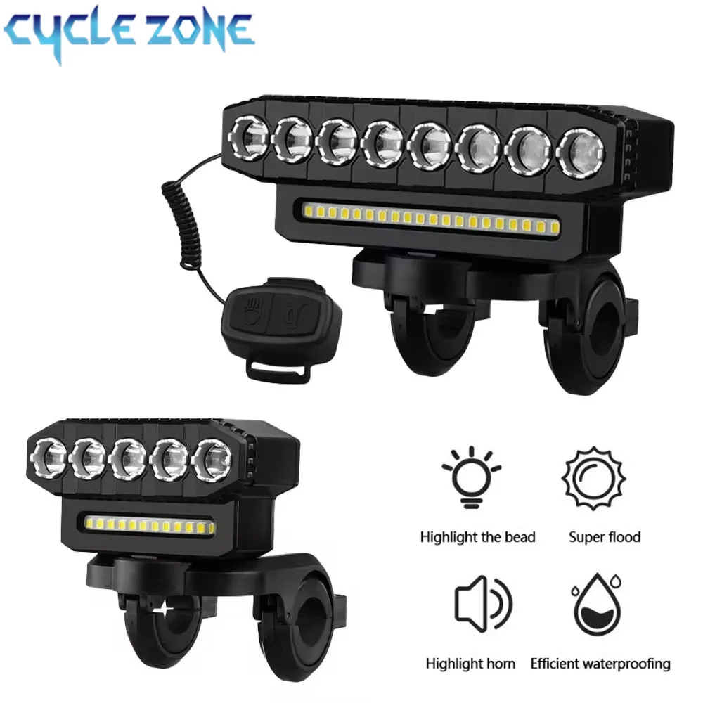 תאורה קדמית לאופניים בעלת 5/8 LED, טעינה באמצעות USB, 130dB, קרן אופניים קל להתקנה, 6 מצבים, פעמון אופניים