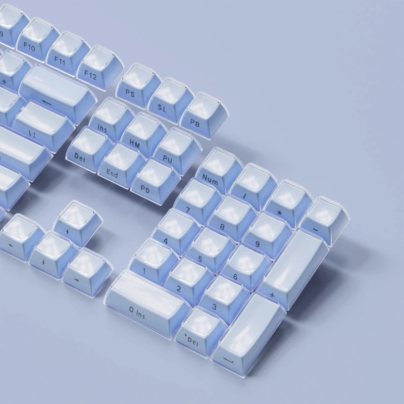 113 Key Crystal Pink Blue Side-lit Shine Through Backlit Keycaps OEM Profile For MX Switch Mechanical Keyboard