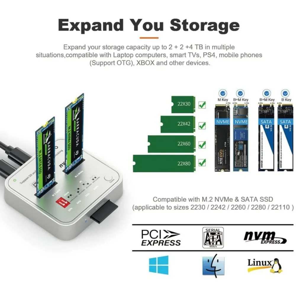 Imagem -06 - Maiwo-dual Bay Docking Station Sata Nvme Usb 10gbps Solid State Drive Leitor de Cartão sd Suporte Clone Offline M.2