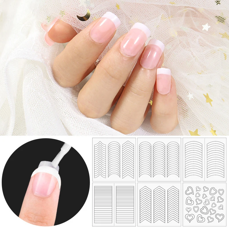 24 Sheets White French Manicure Strip Nail Art Form Fringe Tip Guides Sticker DIY Aid Line Tips Design Decal Salon Tool