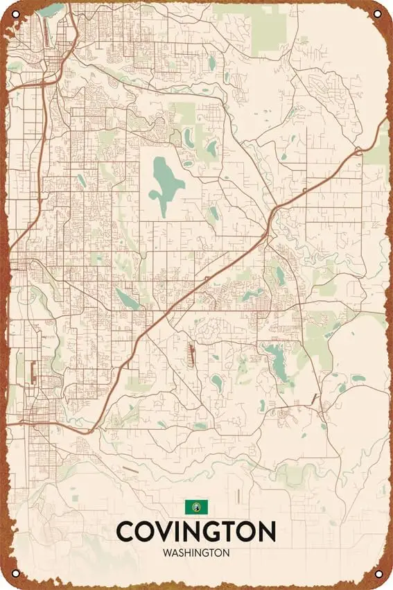 Covington WA Poster Vintage Tin Sign for Home, Garden, Bar, Restaurant, Cafe, Office, Shop, and Club - Retro Wall Decor - 12 X 8