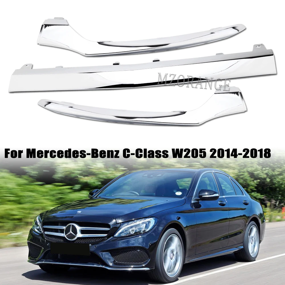 For Mercedes-Benz C Class W205 2014-2018 C300 C400 C63 Front Bumper Trim Strip Chrome Moulding  Lip CHROME TRIM