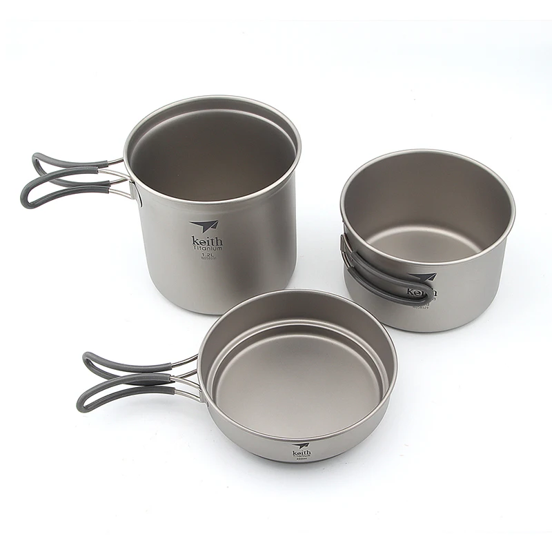 Keith Camping Cooking Set, Titanium Pot Frying Pan, Portable Outdoor Hiking Hunting Picnic Cookware Set Titanium Pot Ti6014