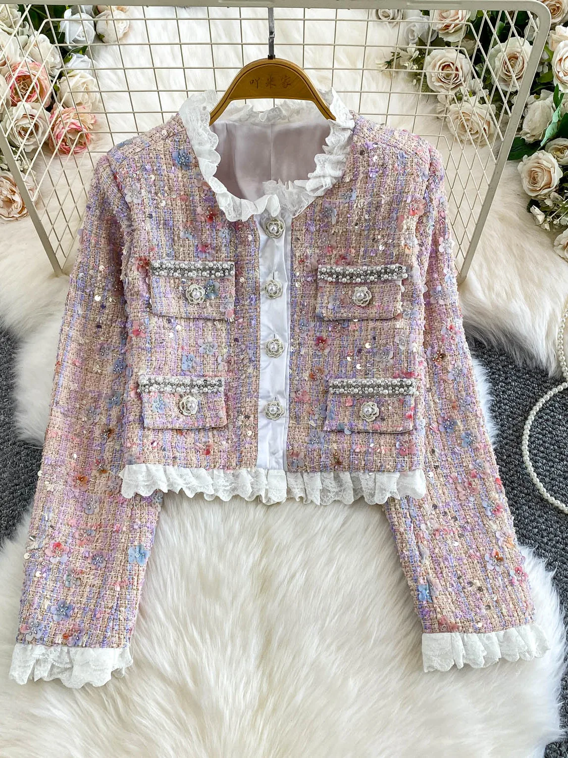 

Ele European Sle круглая кружевная лоскутная блузка Ne, женская мягкая блузка, милый молодежный топ с блестками, тяжелый рабочий топ с бусинами, украшенный