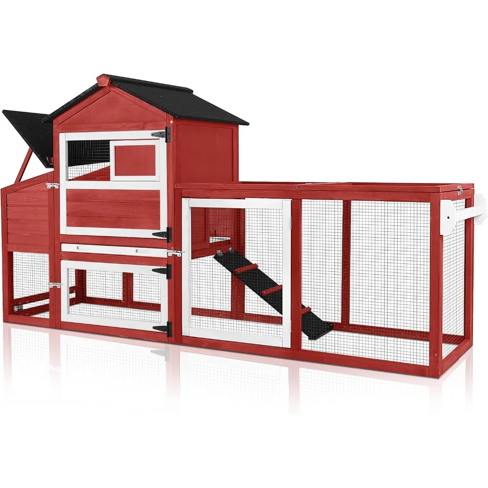 

Chicken Coop for Outdoor, Poultry Cage with Wheels, Nesting Box, Leakproof Pull-on Tray, and Asphalt Waterproof Roof