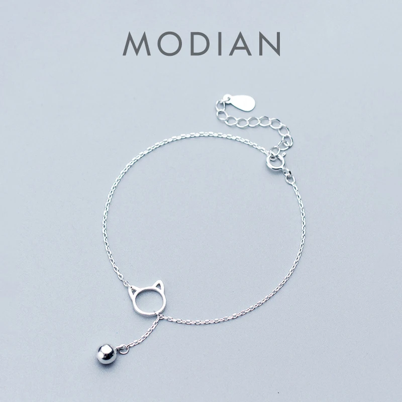 

Modian Trendy New Sale Chain Link Cat Lucky Bell Bracelet Tiny Cute 100% 925 Sterling Silver Bracelets For Women S925 Jewelry