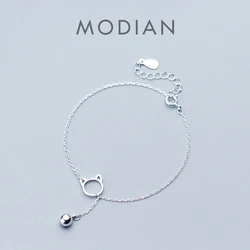 Modian Trendy New Sale Chain Link Cat Lucky Bell Bracelet Tiny Cute 100% 925 Sterling Silver Bracelets For Women S925 Jewelry