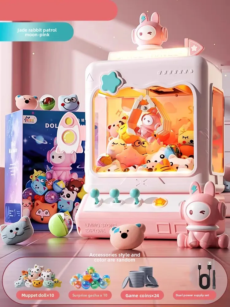 Rabbit Doll Machine Toy for Kids Mini Cartoon Claw Crane Machines with Light Music Children Toy Gifts Home Doll Grasping Machine