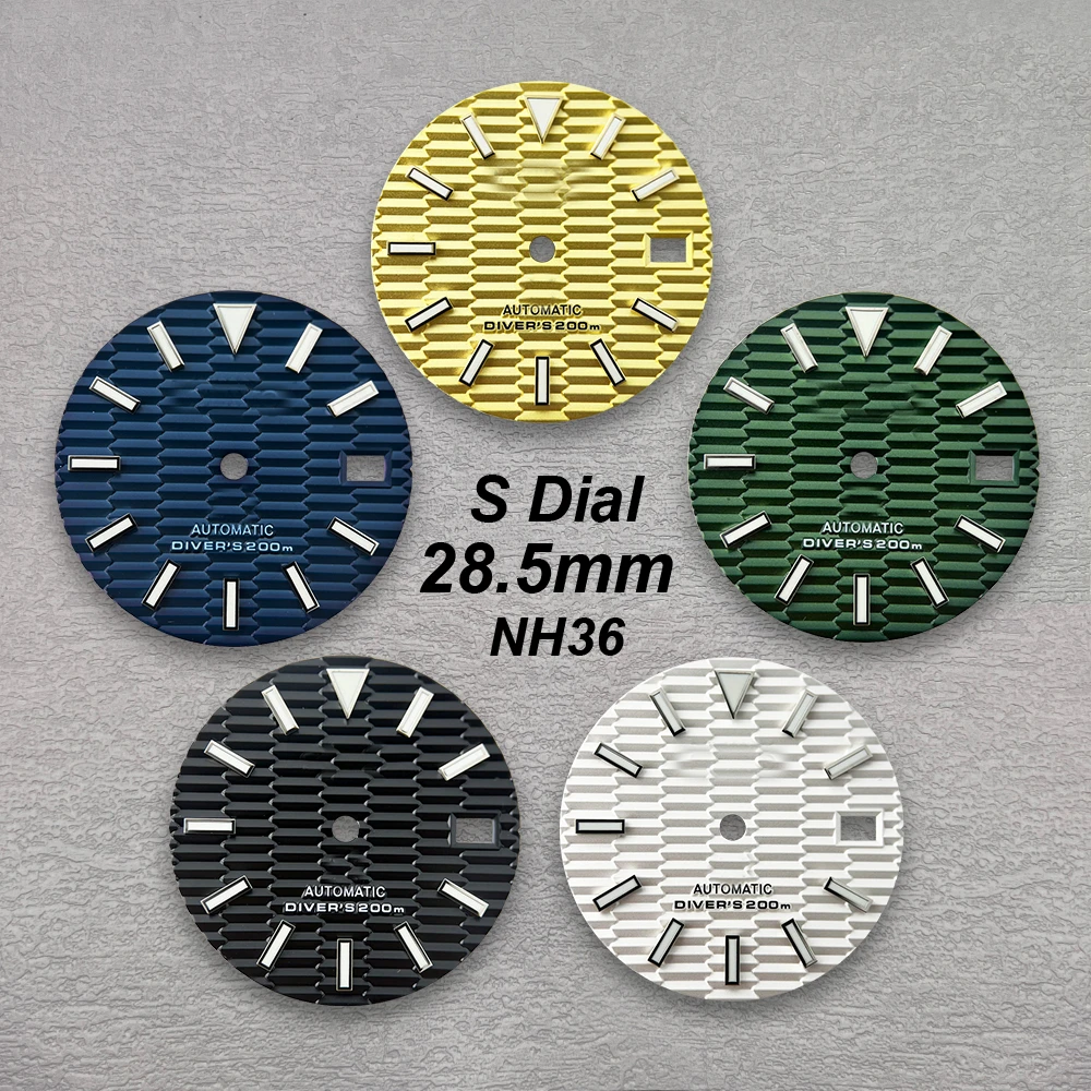 28.5mm SKX007 Slope S Dial Fit NH35/NH36/4R/7S Japanese Movement Green Luminous High-Quality Watch Modification Accessories