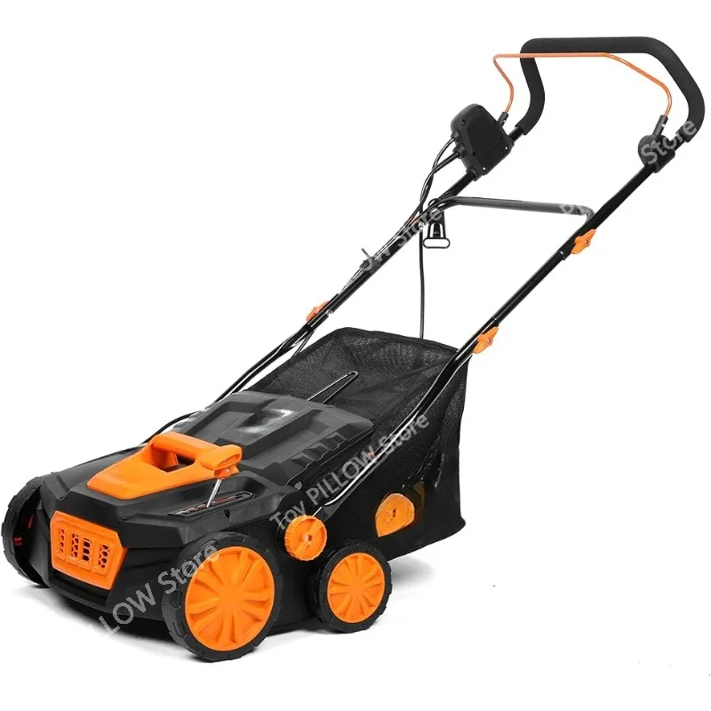 15-Inch 13-Amp 2-in-1 Electric Dethatcher and Scarifier with Collection Bag, Black