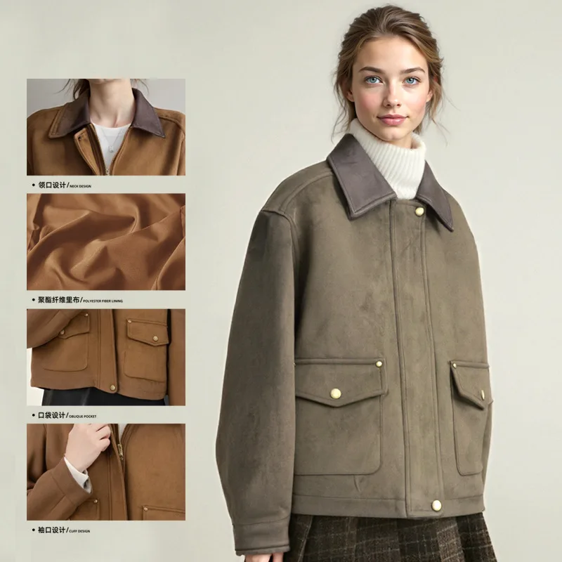 Vintage amerikanische Kunstpelzjacke Damen Kurz Biker Mantel Retro Stil Oberbekleidung Lederjacke Damen