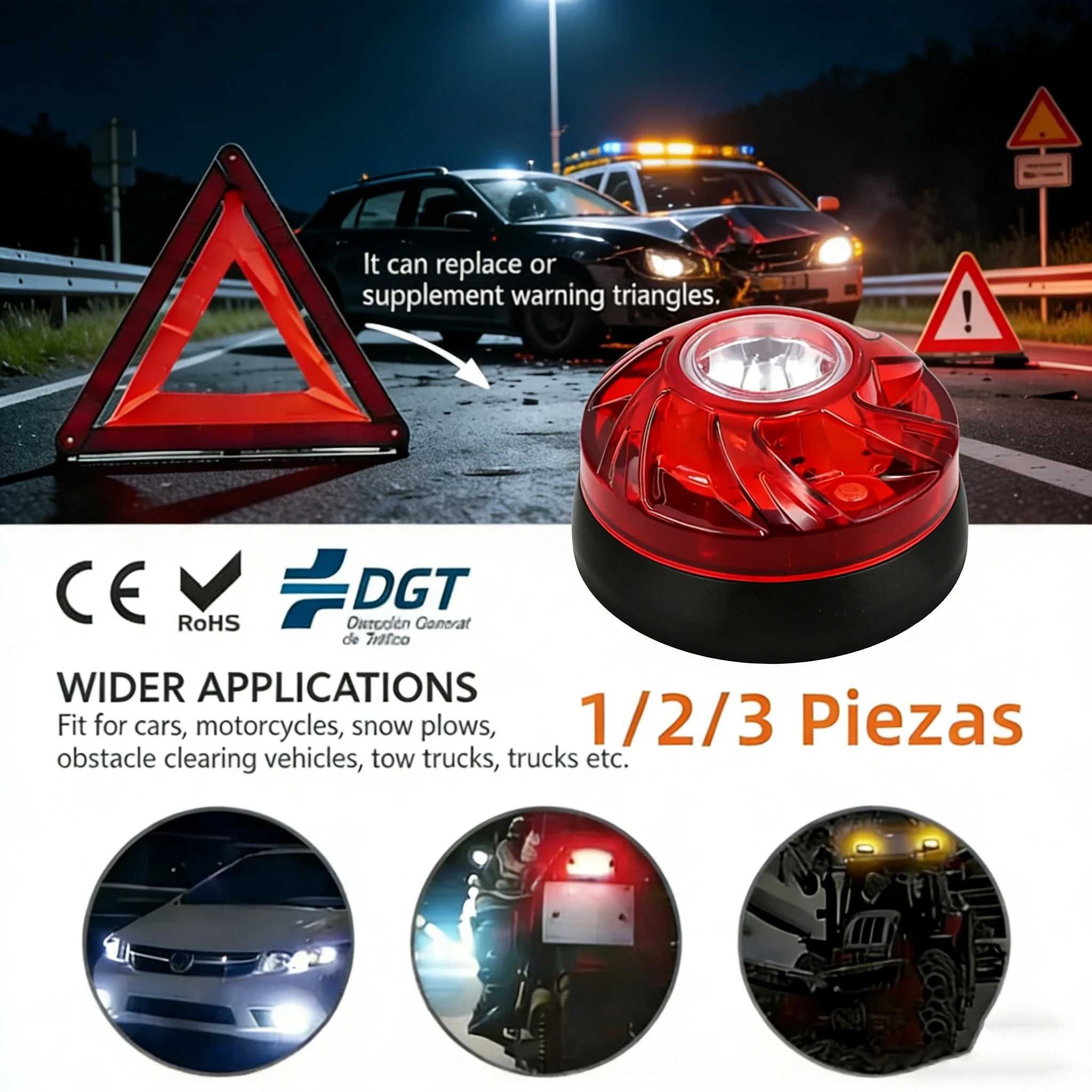 

V16 2026 Дорожный аварийный фонарь с геолокацией 3.0 и обзором 360°, одобренный DGT ° Светодиодные стробоскопы-вспышки для экстренных ситуаций и предупреждения об опасности