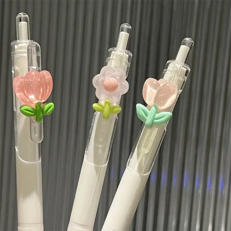 2 Pcs Kawaii Florid Gel Pens Black Ink Aesthetic Accessories Write Smoothly School Supplies Japanese Cute Stationery image 5