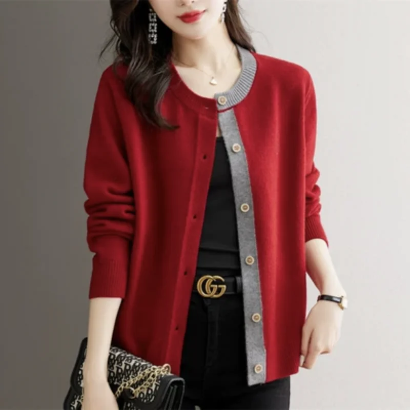 Outlets Suéter de punto para mujer Cárdigan Prendas de abrigo Corte holgado Lana Camere Largo Sve Low round Ne Button up Spring Faion