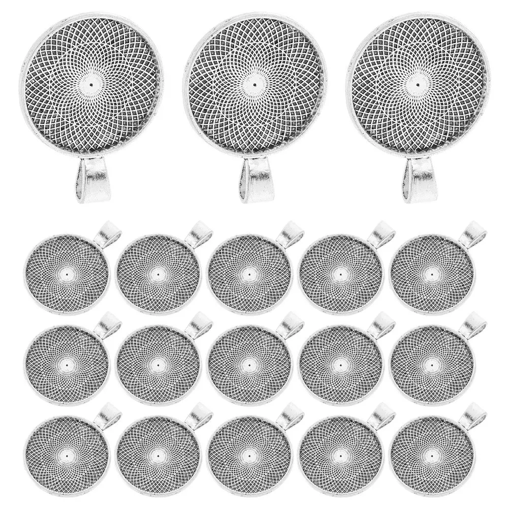 20Pcs 25Mm Round Pendant Base Elegant Flat Bezel Tray for DIY Jewelry Making Cabochon Setting Photo Resin Art Necklace Bracelet