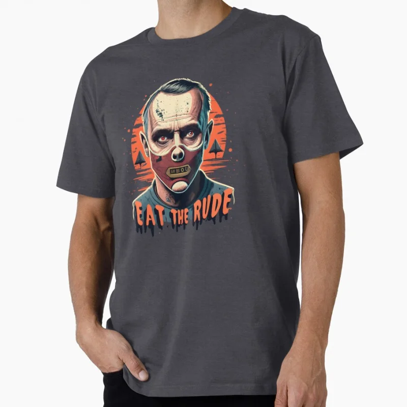 أكل وقح صمت الحملان 80s فيلم رعب هانيبال مخيف هالوين هدية تي شيرت للرجال 100% قطن جميع حجم القمم