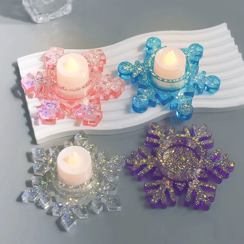 Schneeflocke Silikon Kerzenständer Form Schnee Harz Kristall Form Schokolade Kerzenhalter Herstellung Werkzeug Home Decor Weihnachtsgeschenke