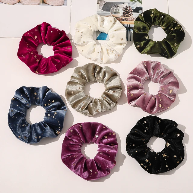 Kobiety dziewczęta Vintage z miękkiego aksamitu Scrunchy Star złocenie drukuj opaska do włosów prosta elastyczna gumka do włosów z pałąkiem na głowę elegancka ozdoba do włosów akcesoria
