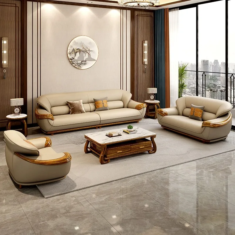 European-Style Luxury Living Room Furniture Set High-End Retro Sectional Sofa with Solid Wood Ebony for Hotels and Villas