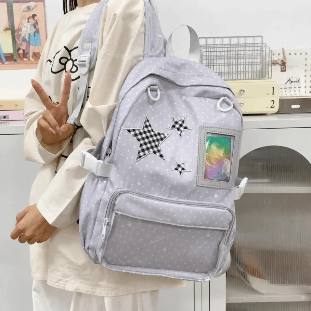 Harajuku Large Capacity Ita Backpack Clear Window Nylon Anime Badge Display Backpack Doll Bag Polka Dot School Bag for Students