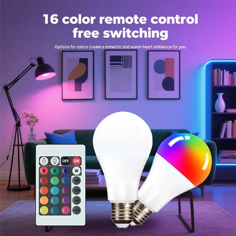 Ampoules LED AC 220V E27 RGBW Bombillas lampe à LED télécommande IR modifiable coloré RGB Ampoules blanches projecteur ampoule LED
