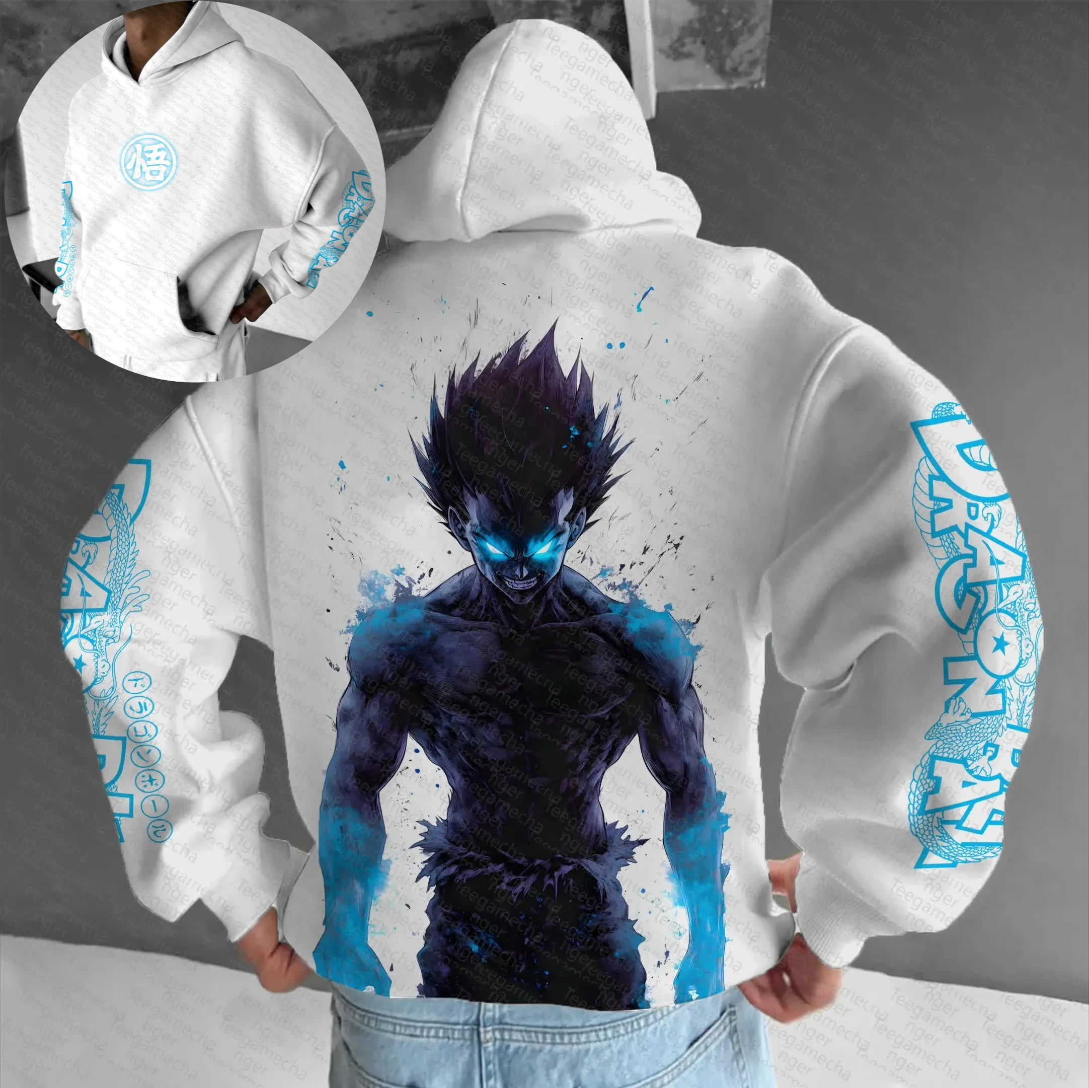 

Teegamechanger Dragon Ball Super Goku Kanji Go аниме толстовка мужская синяя энергетическая круглая уличная модная повседневная куртка для косплея