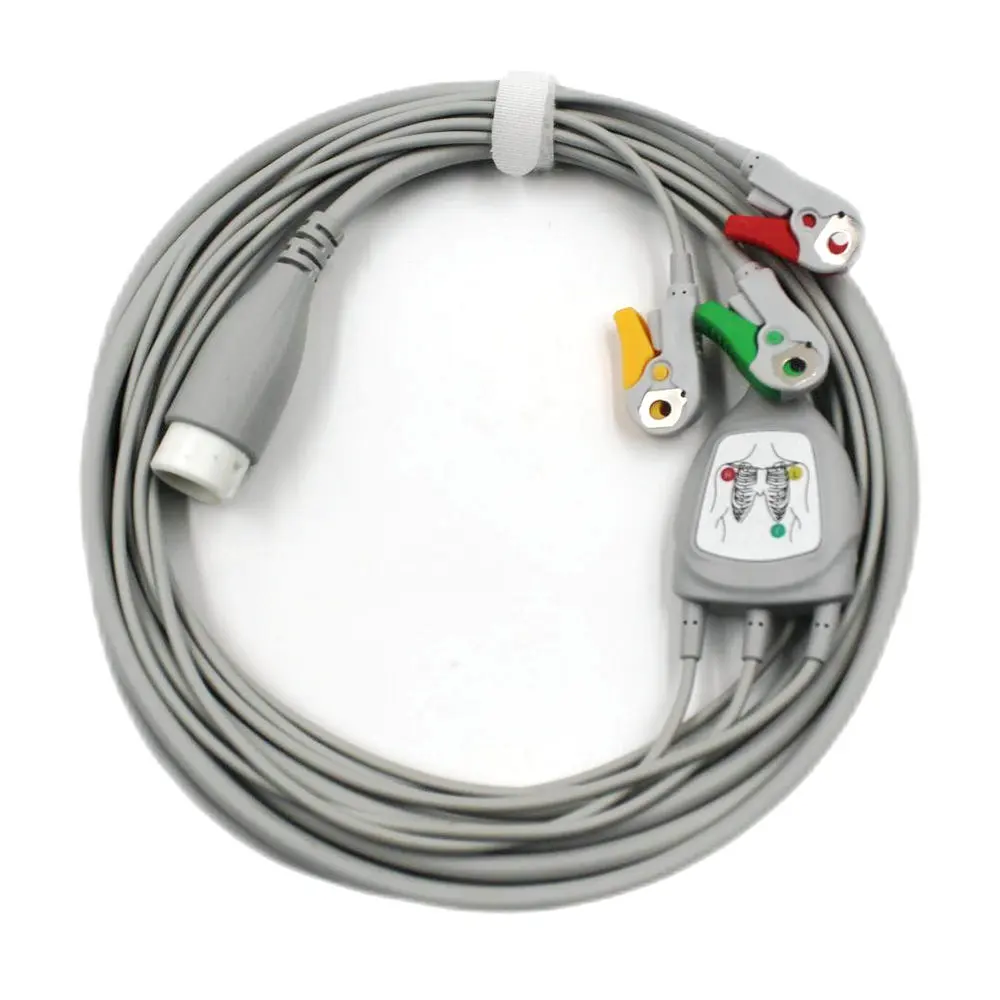 

One-piece 3 leads Electrocardiogram Cable leadwires Compatible with multi-function Pinch/Grabber/Clip IEC Round 12 pin